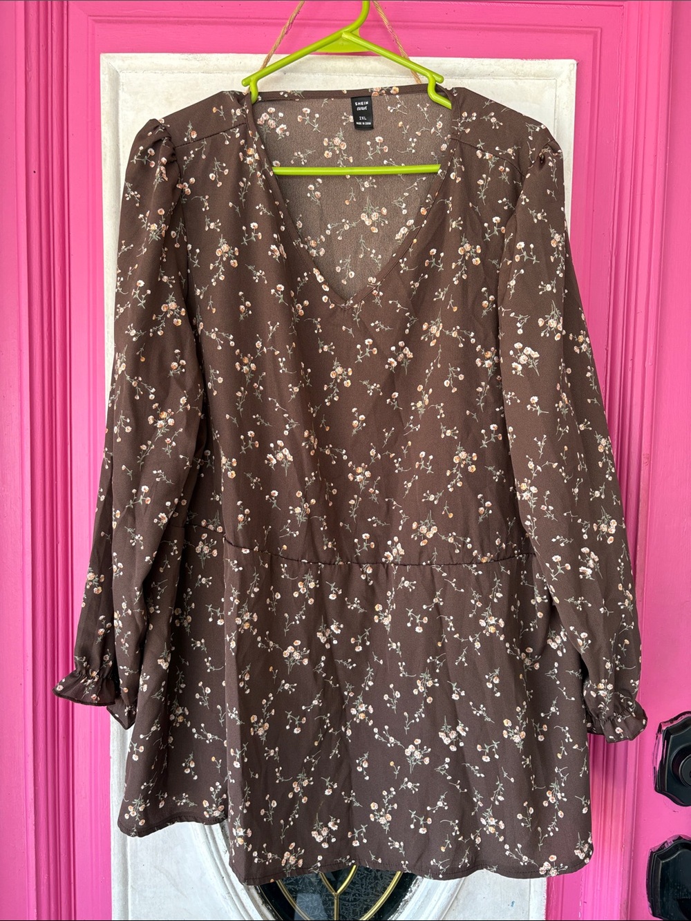 Brown fall Floral Long Sleeve Peplum Top